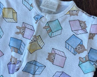 Vestido vintage de bebé Carter’s 100% algodón, ajuar de osito y conejito en tonos pastel, estilo retro de los 90.