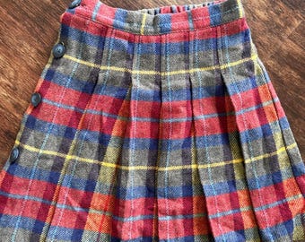 Vintage Field Gear Kids Plaid Wool Blend Pleated Skirt Red Blue Gray Size 5/6