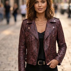 Women's Python Leather Biker Jacket – Snakeskin Streetwear Style