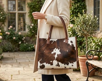 Handmade Cowhide Tote Bag – Genuine Hair-on-Hide Leather Western Shoulder Bag