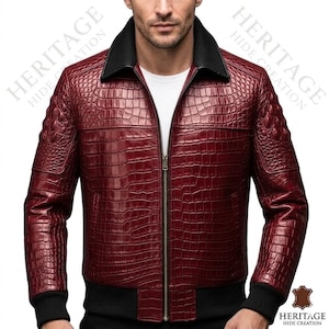 Premium Handgefertigte Krokodil Präge Lederjacke für Herren, Custom Biker Bomberjacke, Erb Luxus Oberbekleidung