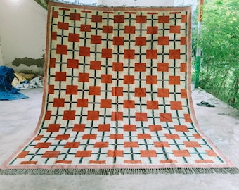 Alfombra Kilim de lana y yute tejida a mano, alfombra tribal estilo boho, alfombra de tejido plano, decoración rústica de granja para sala de estar, dormitorio y entrada.