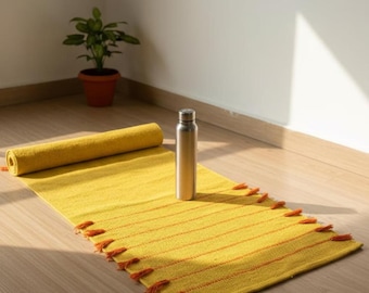 Biologische kruidenyogamat - handgeweven katoen en natuurlijk rubber antislipdeken, ayurvedische doordrenkte milieuvriendelijke oefenmat voor hot yoga