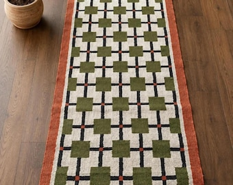 Alfombra de pasillo estilo suroeste, kilim geométrico de yute y cáñamo, 2 × 15 pies