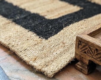 Jute Runner Rug, Striped Flatweave in and Sisal with Custom Width and Length Options