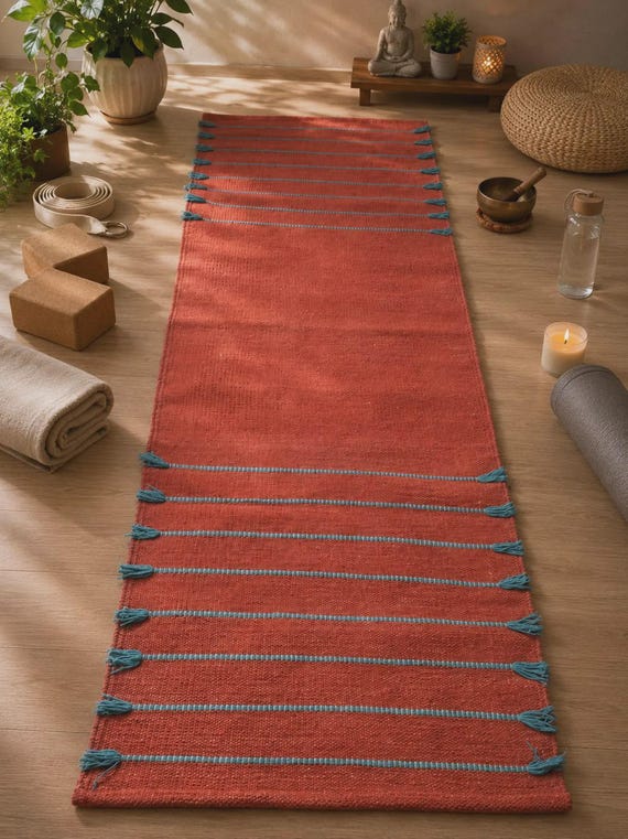 Handwoven Cotton Yoga Mat – Textured Boho Rug, Natural Anti-Slip Grip