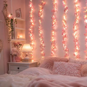 Cherry Blossom Fairy Lights | Pink Sakura LED Garland | Aesthetic Bedroom Decor | Cozy Room Lights | Romantic Wall Decor