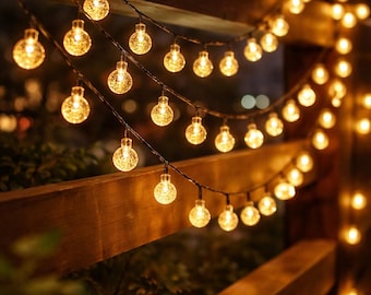 Luci solari a stringa per esterni | Luci fatate a globo bianco caldo | Decorazioni per giardino e patio | Luci impermeabili per matrimoni | Luci per feste in giardino