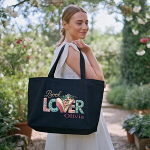 Custom Book Lover Tote Bag, Personalized Bookish Bag