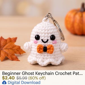 Ghost Keychain PDF, Beginner Crochet Pattern for a 2–2.5 Inch Amigurumi Charm