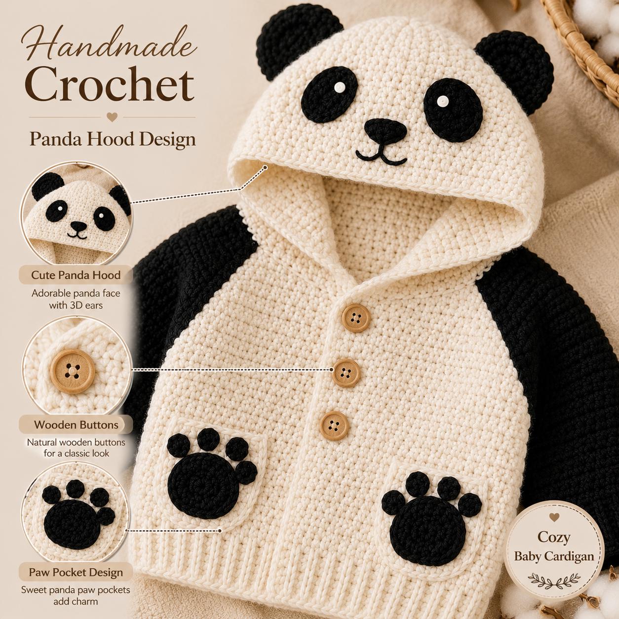 30 Hoodie Crochet Patterns: Cozy Pullovers, Animal Hoods, and Giftable Crochet Ideas 11 Little Panda Baby Hoodie Crochet Pattern