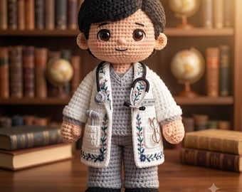 Doctor Amigurumi Crochet Pattern, Medical Doll PDF, Stethoscope, Lab Coat (Digital Download)