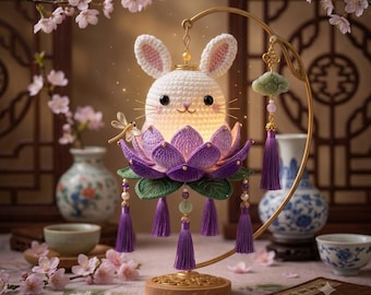 Crochet Lotus Bunny Lantern Pattern, Amigurumi Glowing Decor (PDF Download)