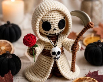 Niedliches Sensenmann Häkelmuster, Gruselige Amigurumi Puppe Anleitung (PDF Download)