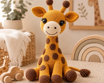 Goldie Giraffe Amigurumi Crochet Pattern, Safari Nursery Toy PDF, Intermediate Plush Design
