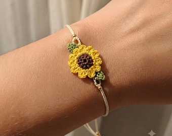 Crochet Sunflower Bracelet Pattern PDF, Micro Flower, Friendship Bracelet (Digital Download)