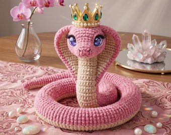 Pink Princess Cobra Crochet Pattern, Amigurumi Snake PDF (Digital Download)