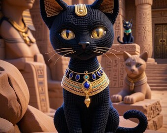 Egyptian Black Cat Crochet Pattern, Bastet Amigurumi Doll, Gothic Cat (Digital Download)