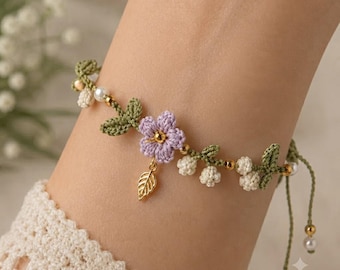 Lilac Vine Crochet Bracelet Pattern | Floral Friendship Jewelry Tutorial (PDF Download)