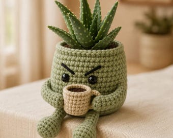 Grumpy Aloe Crochet Pattern, Amigurumi Plant Pot, Succulent Plush (PDF Download)