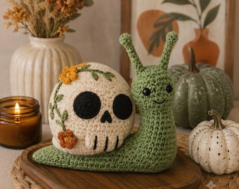 Sugar Skull Snail Crochet Pattern, Amigurumi Plush Toy, Gothic Halloween Decor (PDF Download)