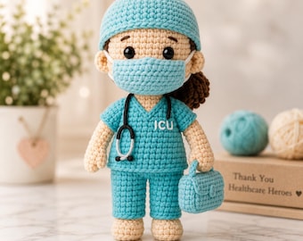 ICU Nurse Crochet Doll Pattern, Amigurumi Healthcare Plush Tutorial (PDF Download)