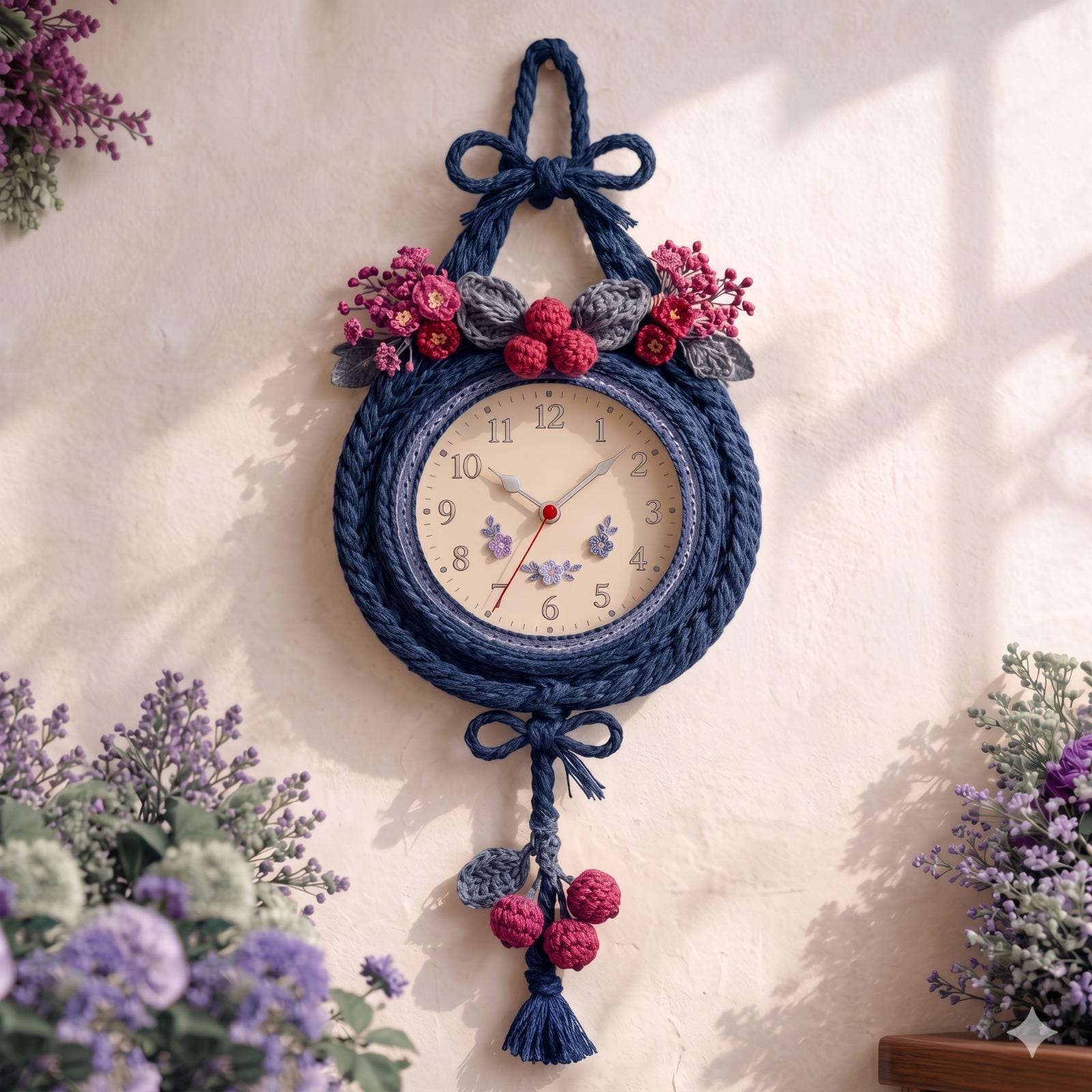 30 Crochet Clock Patterns That Keep Time in Handmade Style 32 Crochet Clock Wall Art Pattern With Floral Braided Frame