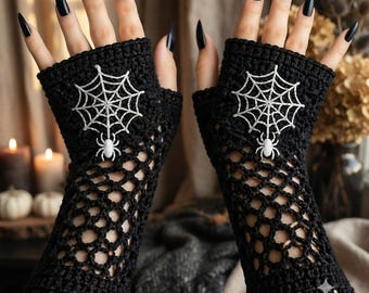 Spiderweb Fingerless Gloves Crochet Pattern, Gothic Lace Mitts, Halloween PDF (Digital Download)