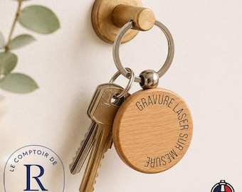 Porte clé bois personnalisé gravure laser, cadeau personnalisé prénom, porte clé bois gravé, cadeau homme femme, goodies entreprise