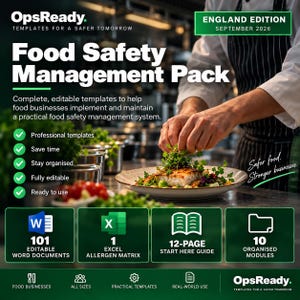 Food Safety Management Pack England | 101 Editable Word Documents | HACCP, Allergen & Compliance Templates