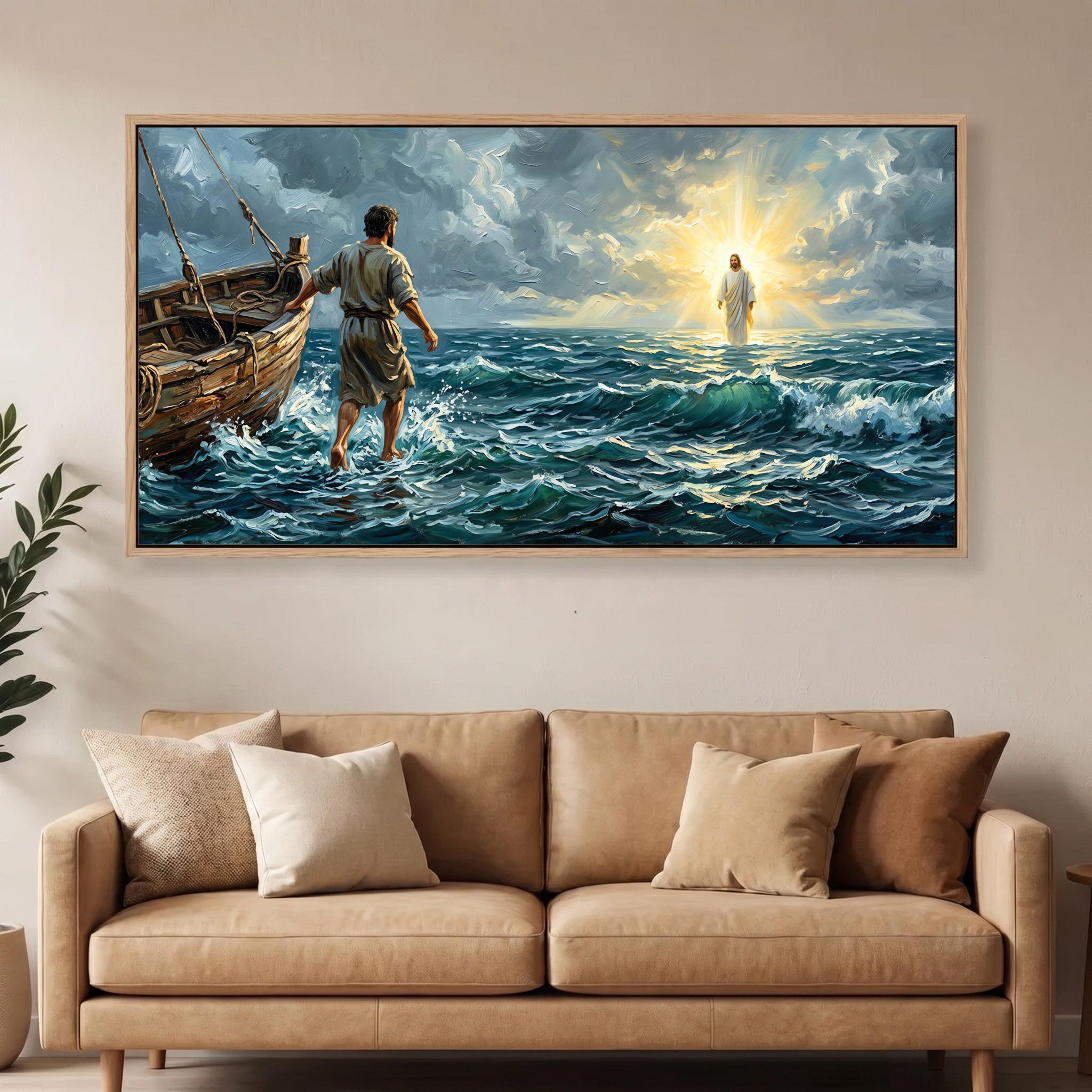 Jesus Walking on Water Canvas Print, Christian Ocean Seascape Wall Art ...