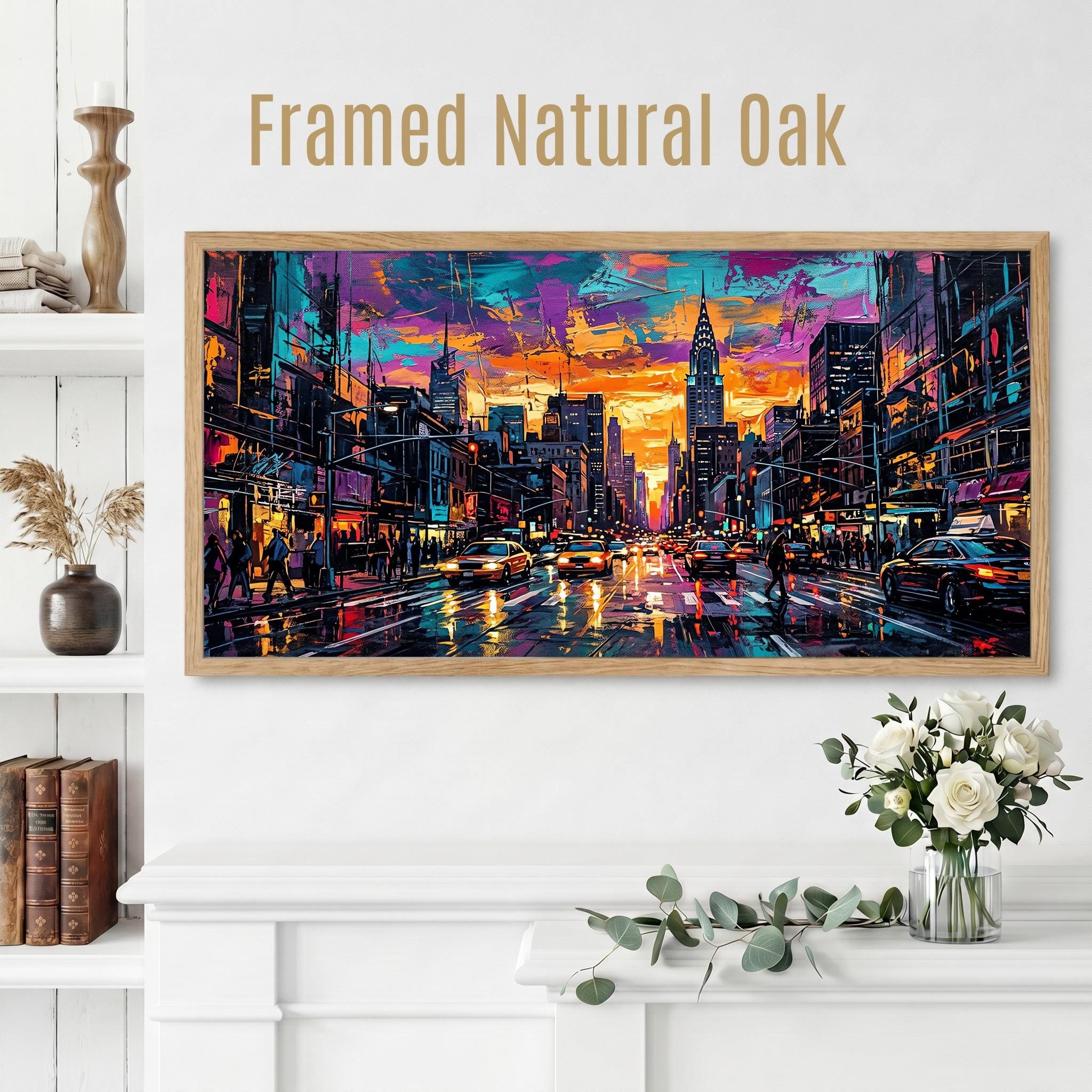 Vibrant NYC Sunset Canvas, Wide Cityscape Wall Art, Modern