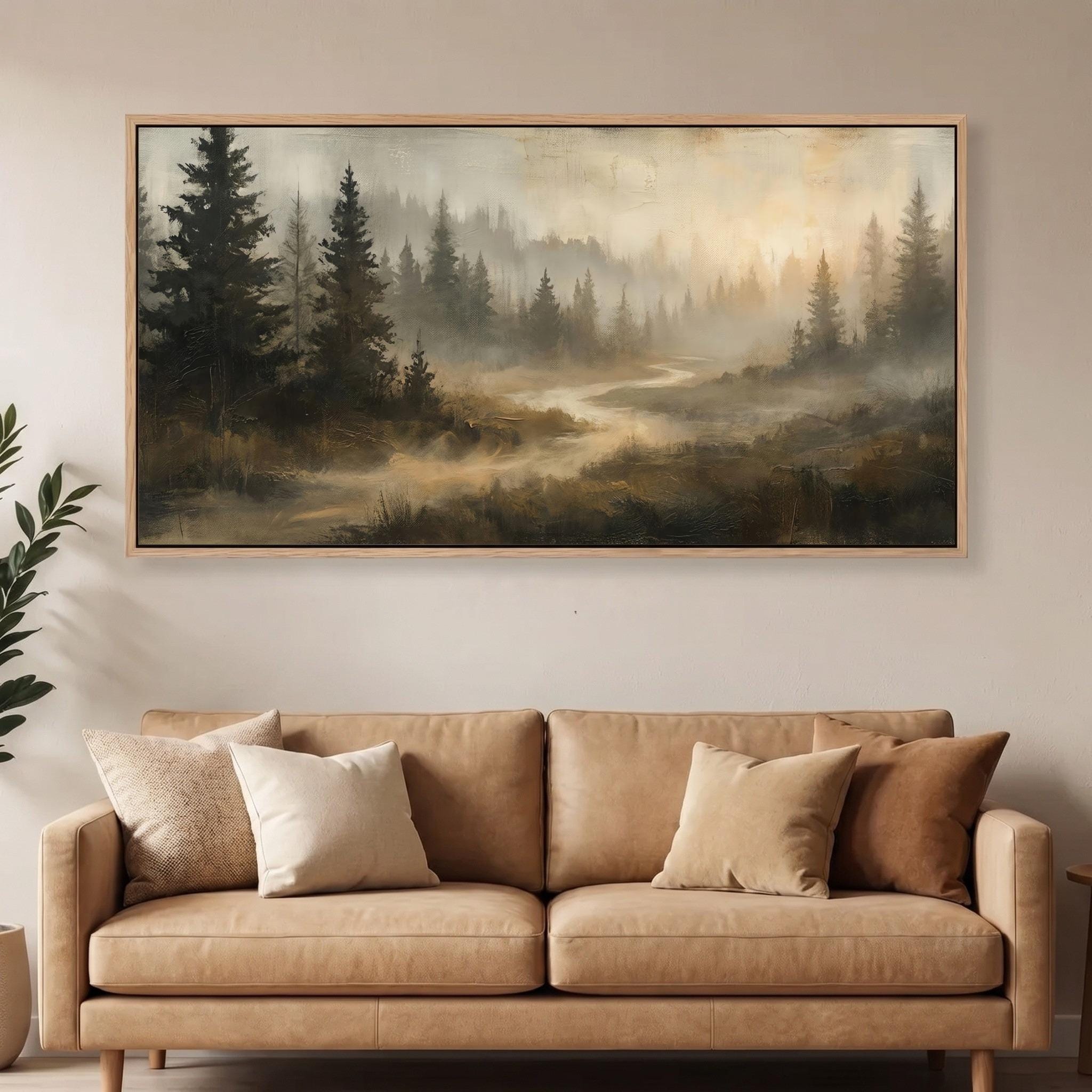 Misty Forest Canvas Wall Art, Woodland Mist Landscape, Foggy Path ...
