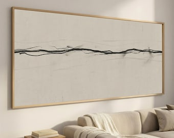 Taupe Minimal Line Canvas, Panoramic Linear Horizon Wall Art, Framed Neutral Abstract Artwork for Above Sofa or Bed Decor