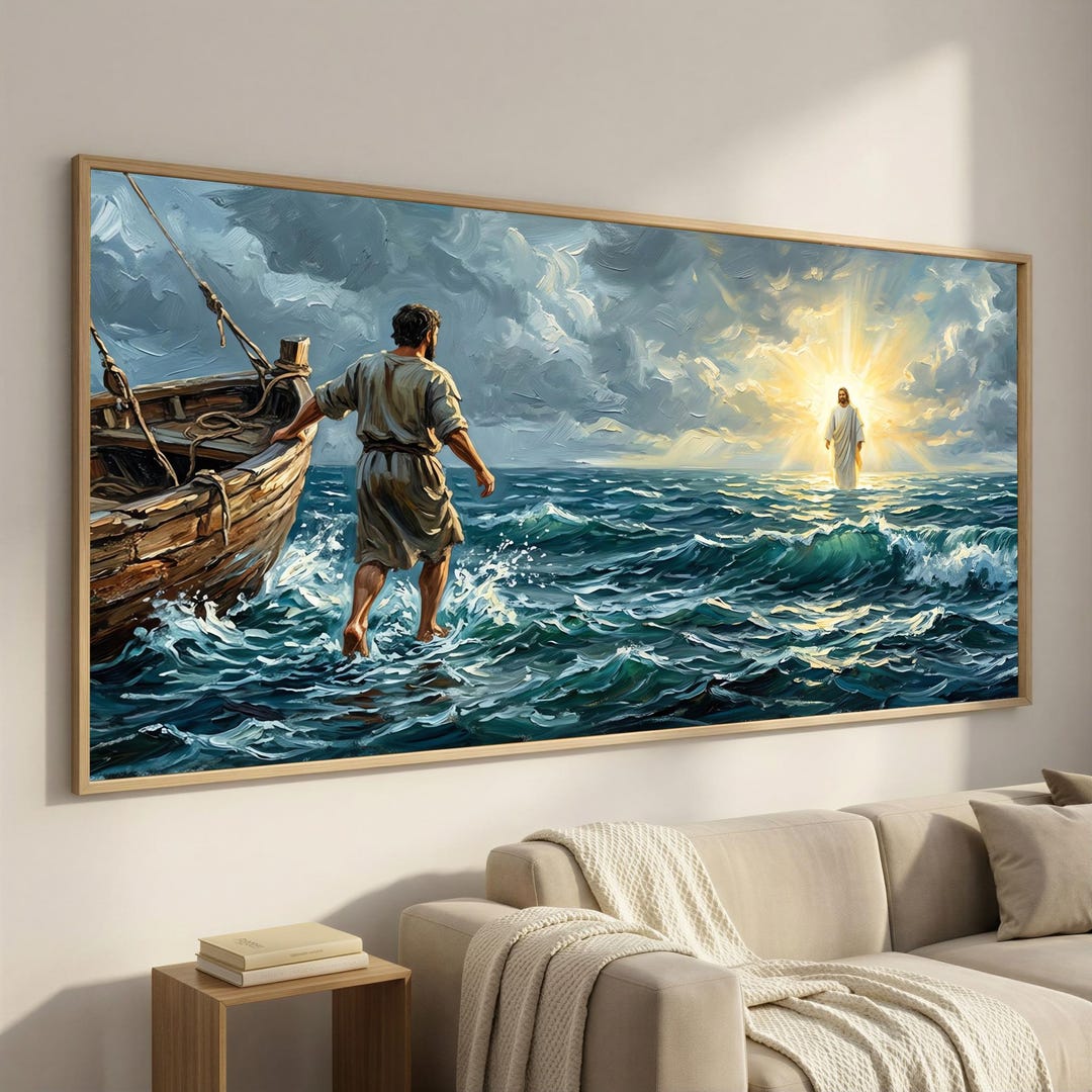 Jesus Walking on Water Canvas Print, Christian Ocean Seascape Wall Art ...