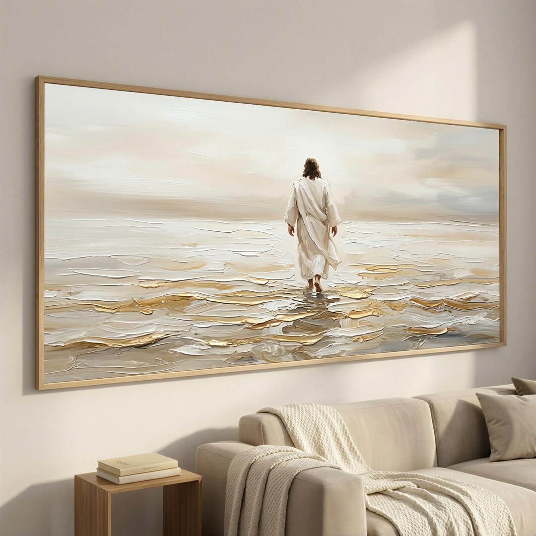 Jesus Walking on Water Wall Art, Christian Canvas Print, Coastal Bible ...