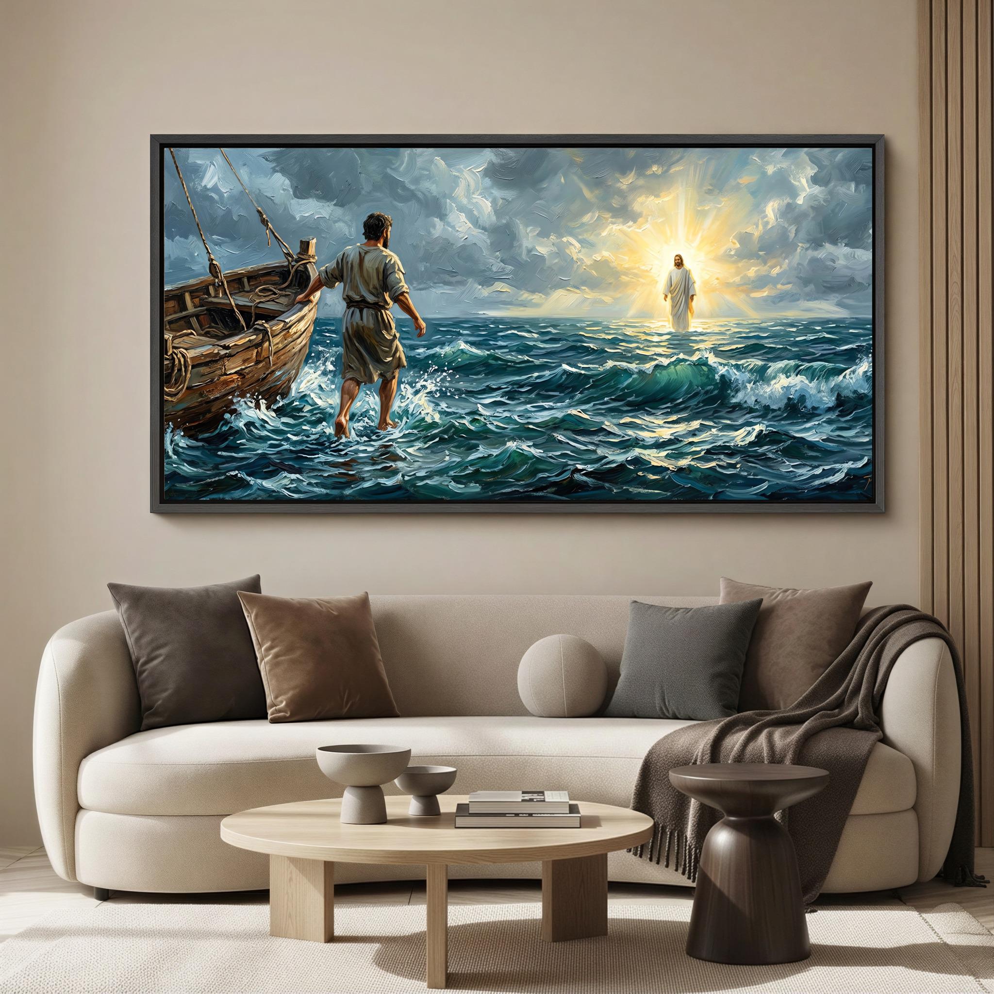 Jesus Walking on Water Canvas Print, Christian Ocean Seascape Wall Art ...
