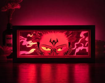 Sukuna Anime Light Box – 3D Paper Cut LED Night Lamp | Jujutsu Kaisen Room Decor | Otaku Gift Him Her | Gaming Bedroom Manga Lamp