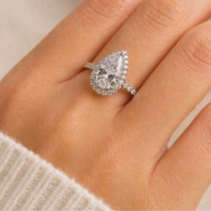 Pear Shape Engagement Ring | Halo Diamond Ring | Minimalist Luxury Ring | Bridal Gift for Women