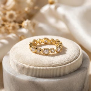 Gold Bezel Set Eternity Band · CZ Full Eternity Ring · Dainty Stackable Wedding Band · Bridal Anniversary Ring