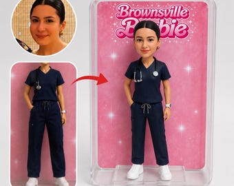 Figura de acción personalizada a partir de una foto, muñeca de arcilla hecha a mano, mini muñeca en caja.