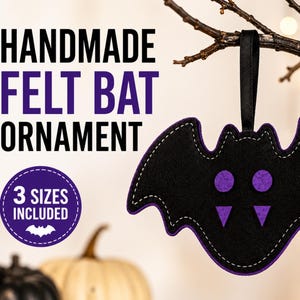 Patron de couture ornement chauve-souris en feutre PDF | Décoration d'Halloween DIY | Patron de couture pour débutants | Jouet en feutre coupé et cousu