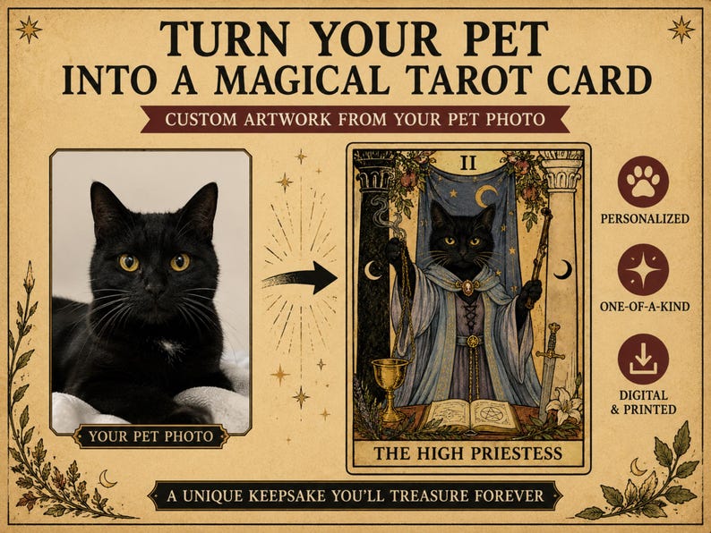 Custom Pet Portrait from Photo | Turn Your Pet Into a Personalised Tarot Card image 2