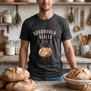 T-shirt voor zuurdesembakkers: grappig Vaderdagcadeau voor bakkersvaders. T-shirt voor ambachtelijke broodmakers, T-shirt met zuurdesemstarter, comfortabel model, ideaal cadeau voor bakkers.