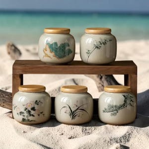 Tarro de cerámica pintado a mano, bote rústico floral para cocina, recipiente de gres para té, café y azúcar, decoración de granja, regalo