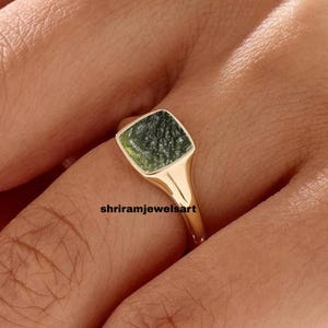 Anillo de moldavita en bruto certificado de grado A, plata de ley 925, anillo de meteorito, moldavita delicada, joyería de tectita, regalo para ella, República Checa