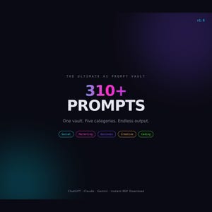 310 AI Prompts Bundle: Social Media, Marketing, Business, Creative, Coding (Digital Download)