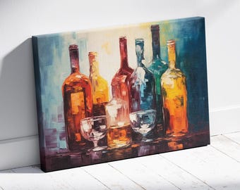 Art mural abstrait avec alcool, impression sur toile de bouteilles avec boissons, décoration de pub, cadeau barman
