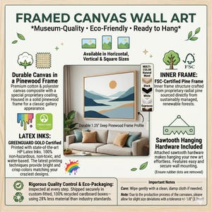 Peut inclure: Tableau mural encadr&eacute; avec un paysage. Disponible en formats horizontal, vertical et carr&eacute;. Toile durable dans un cadre en pin, imprim&eacute;e avec des encres latex certifi&eacute;es Greenguard Gold. Mat&eacute;riel de suspension en dents de scie inclus.