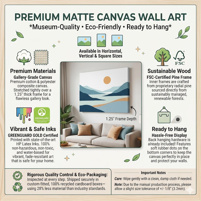 Peut inclure: Tableau mural en toile mate de qualit&eacute; sup&eacute;rieure avec un paysage. L'&oelig;uvre d'art a une profondeur de cadre de 3,2 cm et est disponible en formats horizontal, vertical et carr&eacute;. La toile est en coton et polyester.